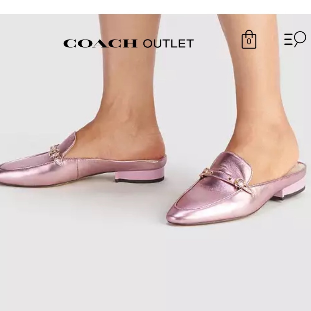 Coach Metallic Pink Leather Backless Loafers